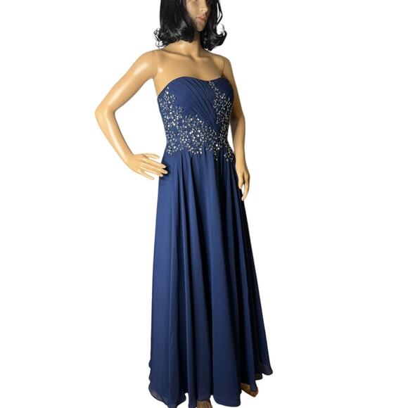 Alyn Rose Designs sweetheard strapless navy embellished pleated gown size 6 - Picture 16 of 17